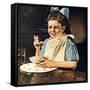 Cereal Bowl (or Girl with Blue Bow Eating Cereal)-Norman Rockwell-Framed Stretched Canvas