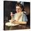 Cereal Bowl (or Girl with Blue Bow Eating Cereal)-Norman Rockwell-Stretched Canvas