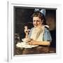 Cereal Bowl (or Girl with Blue Bow Eating Cereal)-Norman Rockwell-Framed Giclee Print