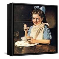 Cereal Bowl (or Girl with Blue Bow Eating Cereal)-Norman Rockwell-Framed Stretched Canvas