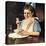 Cereal Bowl (or Girl with Blue Bow Eating Cereal)-Norman Rockwell-Stretched Canvas