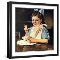 Cereal Bowl (or Girl with Blue Bow Eating Cereal)-Norman Rockwell-Framed Giclee Print