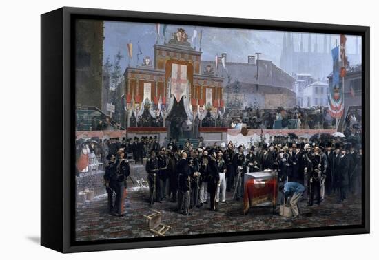 Ceremony for Laying of Foundation Stone of Galleria Victor Emmanuel II in Milan, March 7, 1865-Domenico Induno-Framed Stretched Canvas