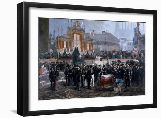 Ceremony for Laying of Foundation Stone of Galleria Victor Emmanuel II in Milan, March 7, 1865-Domenico Induno-Framed Giclee Print