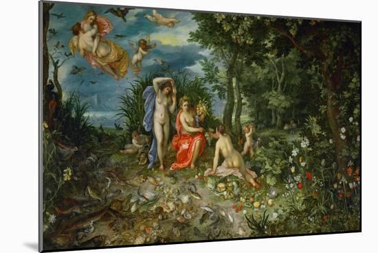 Ceres and the four elements. Figures painted by H. van Baalen. 1604-Jan Brueghel the Elder-Mounted Giclee Print