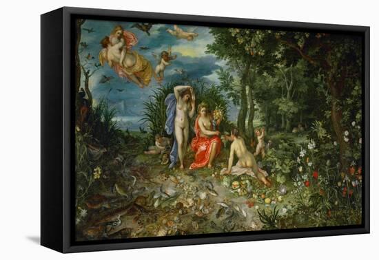 Ceres and the four elements. Figures painted by H. van Baalen. 1604-Jan Brueghel the Elder-Framed Stretched Canvas