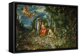 Ceres and the four elements. Figures painted by H. van Baalen. 1604-Jan Brueghel the Elder-Framed Stretched Canvas