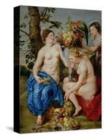 Ceres and Two Nymphs, Animals and Fruit by Snyders, Painted Between 1620-28-Peter Paul Rubens-Stretched Canvas