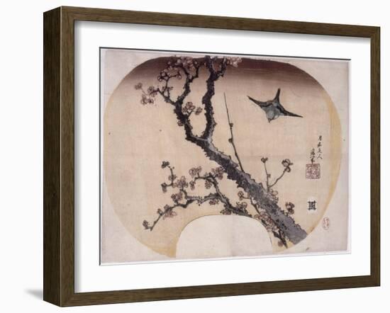 Cerisier en fleurs et fauvette-Katsushika Hokusai-Framed Giclee Print