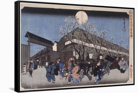 Cerisiers le soir à Nakanochô-Ando Hiroshige-Framed Stretched Canvas