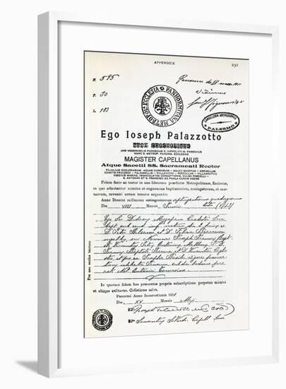 Certificate of Baptism of Giuseppe Balsamo-null-Framed Giclee Print