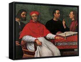 Cesare Borgia & Niccolo Machiavelli talking to Cardinal Pedro Loys Borgia and his secretary,16th c.-null-Framed Stretched Canvas