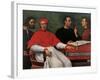 Cesare Borgia & Niccolo Machiavelli talking to Cardinal Pedro Loys Borgia and his secretary,16th c.-null-Framed Art Print