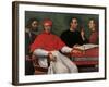 Cesare Borgia & Niccolo Machiavelli talking to Cardinal Pedro Loys Borgia and his secretary,16th c.-null-Framed Art Print