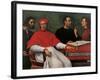 Cesare Borgia & Niccolo Machiavelli talking to Cardinal Pedro Loys Borgia and his secretary,16th c.-null-Framed Art Print