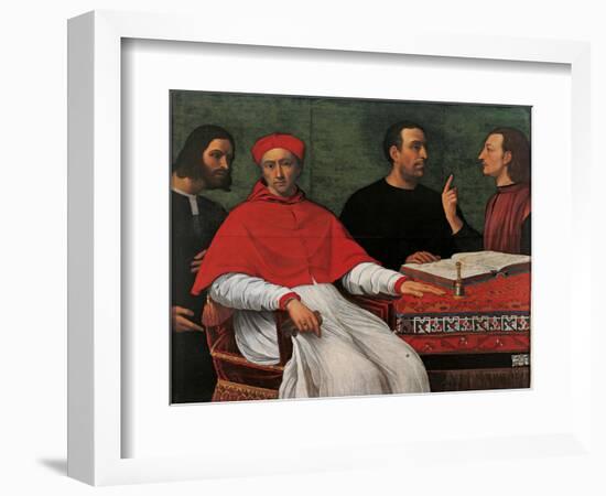 Cesare Borgia & Niccolo Machiavelli talking to Cardinal Pedro Loys Borgia and his secretary,16th c.-null-Framed Art Print