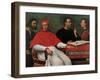 Cesare Borgia & Niccolo Machiavelli talking to Cardinal Pedro Loys Borgia and his secretary,16th c.-null-Framed Art Print