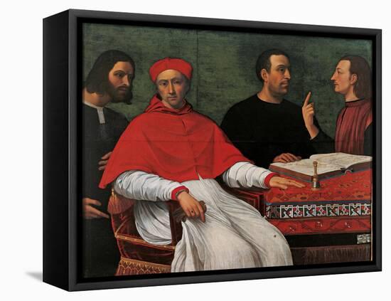 Cesare Borgia & Niccolo Machiavelli talking to Cardinal Pedro Loys Borgia and his secretary,16th c.-null-Framed Stretched Canvas