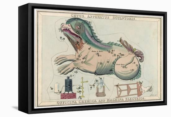 Cetus (Sea Monster) and Chemical Factory and Electrical Machinery Constellation-Sidney Hall-Framed Stretched Canvas