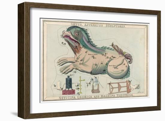 Cetus (Sea Monster) and Chemical Factory and Electrical Machinery Constellation-Sidney Hall-Framed Art Print