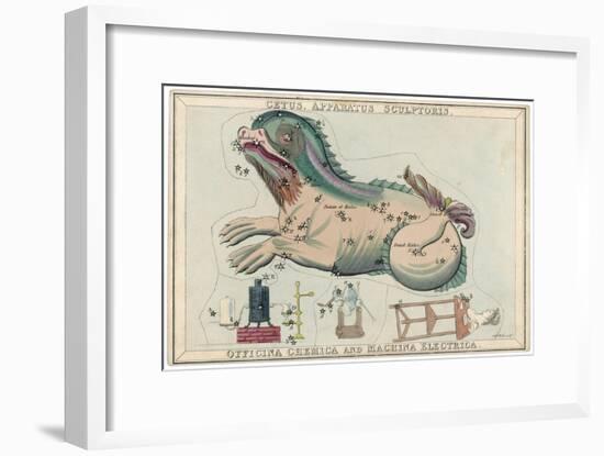 Cetus (Sea Monster) and Chemical Factory and Electrical Machinery Constellation-Sidney Hall-Framed Art Print