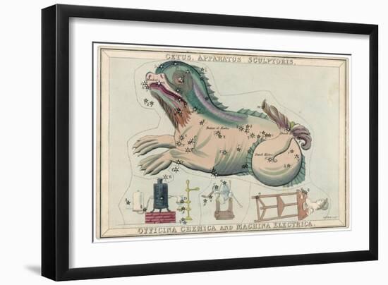 Cetus (Sea Monster) and Chemical Factory and Electrical Machinery Constellation-Sidney Hall-Framed Art Print