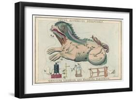 Cetus (Sea Monster) and Chemical Factory and Electrical Machinery Constellation-Sidney Hall-Framed Art Print