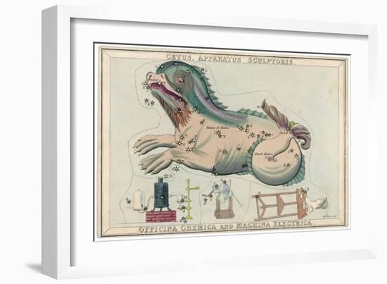 Cetus (Sea Monster) and Chemical Factory and Electrical Machinery Constellation-Sidney Hall-Framed Art Print