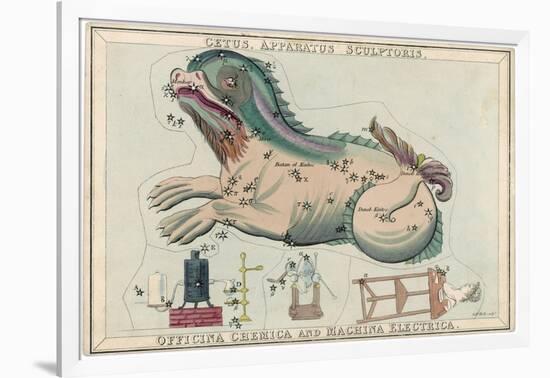 Cetus (Sea Monster) and Chemical Factory and Electrical Machinery Constellation-Sidney Hall-Framed Art Print