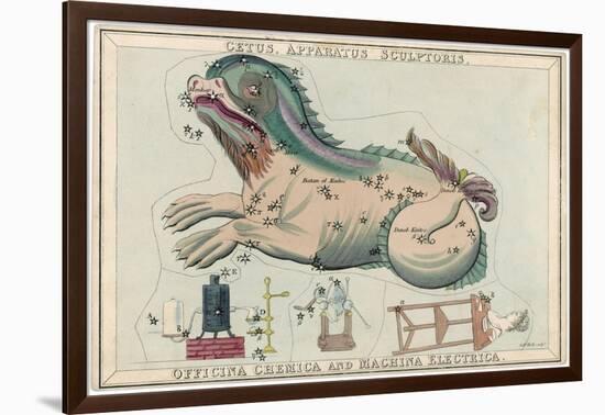 Cetus (Sea Monster) and Chemical Factory and Electrical Machinery Constellation-Sidney Hall-Framed Art Print