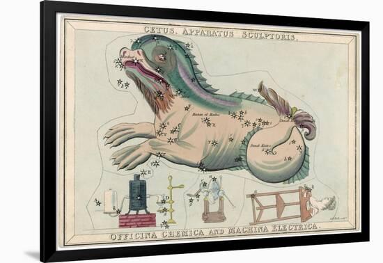 Cetus (Sea Monster) and Chemical Factory and Electrical Machinery Constellation-Sidney Hall-Framed Art Print