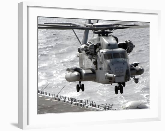 CH-53E Super Stallion Helicopter Takes Off from USS Makin Island-null-Framed Photographic Print