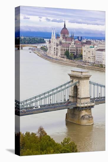 Chain Bridge across the Danube, Budapest, Hungary, Europe-Michael Runkel-Stretched Canvas