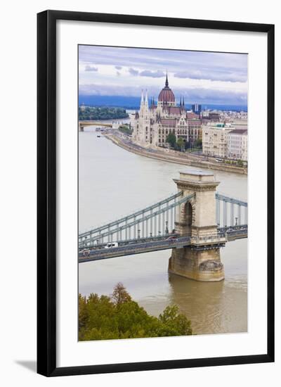 Chain Bridge across the Danube, Budapest, Hungary, Europe-Michael Runkel-Framed Photographic Print