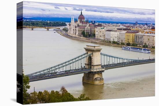 Chain Bridge across the River Danube, Budapest, Hungary, Europe-Michael Runkel-Stretched Canvas