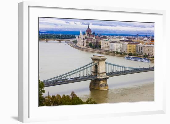 Chain Bridge across the River Danube, Budapest, Hungary, Europe-Michael Runkel-Framed Photographic Print