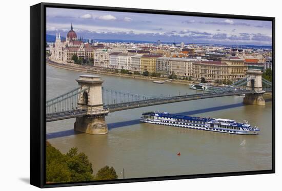 Chain Bridge across the River Danube, Budapest, Hungary, Europe-Michael Runkel-Framed Stretched Canvas