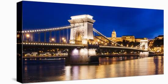 Chain Bridge and Buda Castle at Night, UNESCO World Heritage Site, Budapest, Hungary, Europe-Ben Pipe-Stretched Canvas