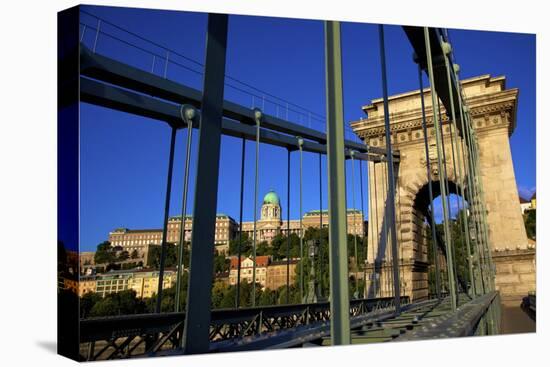 Chain Bridge and Hungarian National Gallery, Budapest, Hungary, Europe-Neil Farrin-Stretched Canvas