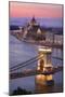 Chain Bridge and Parliament Building in Budapest-Jon Hicks-Mounted Premium Photographic Print