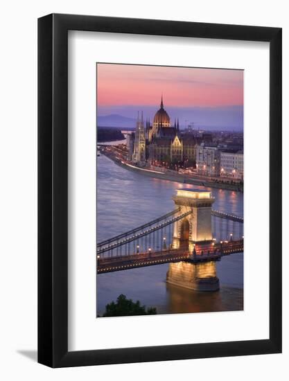 Chain Bridge and Parliament Building in Budapest-Jon Hicks-Framed Photographic Print