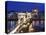 Chain Bridge and St. Stephen's Basilica at Dusk, UNESCO World Heritage Site, Budapest, Hungary, Eur-Stuart Black-Stretched Canvas