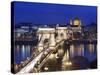 Chain Bridge and St. Stephen's Basilica at Dusk, UNESCO World Heritage Site, Budapest, Hungary, Eur-Stuart Black-Stretched Canvas