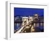 Chain Bridge and St. Stephen's Basilica at Dusk, UNESCO World Heritage Site, Budapest, Hungary, Eur-Stuart Black-Framed Photographic Print