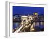 Chain Bridge and St. Stephen's Basilica at Dusk, UNESCO World Heritage Site, Budapest, Hungary, Eur-Stuart Black-Framed Photographic Print