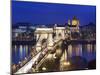 Chain Bridge and St. Stephen's Basilica at Dusk, UNESCO World Heritage Site, Budapest, Hungary, Eur-Stuart Black-Mounted Photographic Print