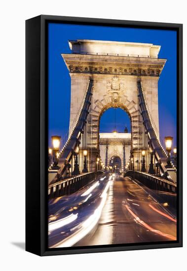 Chain Bridge at Night, UNESCO World Heritage Site, Budapest, Hungary, Europe-Ben Pipe-Framed Stretched Canvas