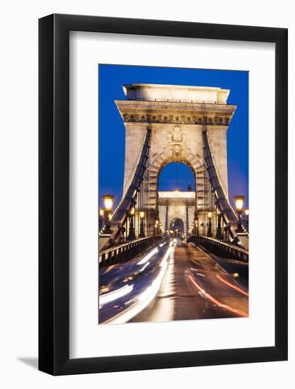 Chain Bridge at Night, UNESCO World Heritage Site, Budapest, Hungary, Europe-Ben Pipe-Framed Photographic Print