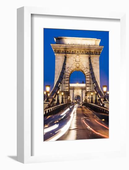 Chain Bridge at Night, UNESCO World Heritage Site, Budapest, Hungary, Europe-Ben Pipe-Framed Photographic Print