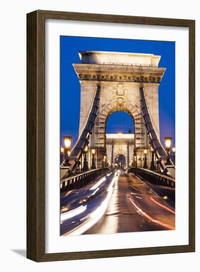 Chain Bridge at Night, UNESCO World Heritage Site, Budapest, Hungary, Europe-Ben Pipe-Framed Photographic Print